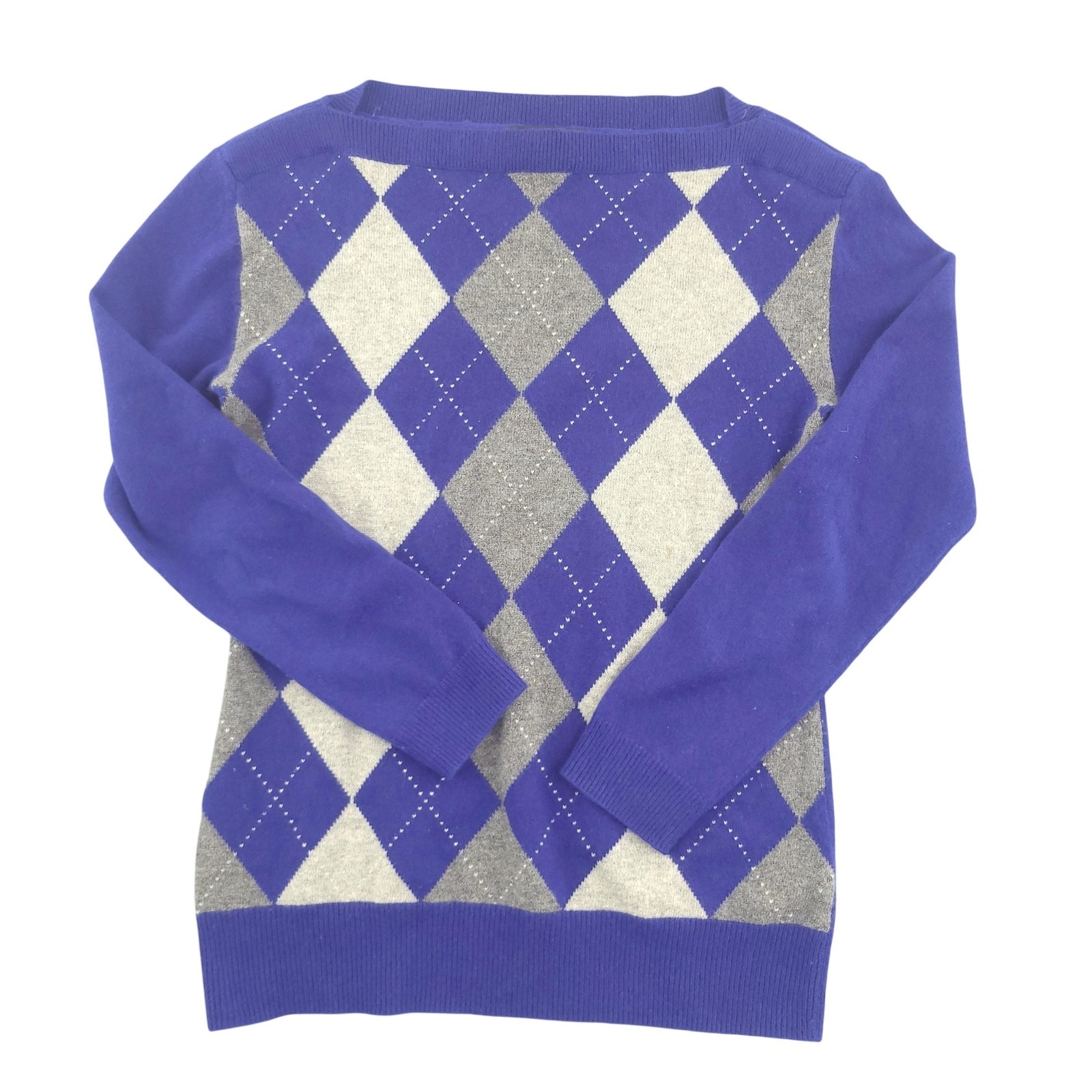 Banana Republic Sweater Womens S Purple 100% Cashmere Argyle Knit Pullover